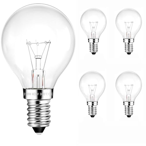 JQslight G45 E14 Oven Bulb 40W Dimmable Warm White 2700K Incandescent Light Bulb，E14 SES Golf Ball Bulbs，G45 Small Edison Screw Light Bulb Suitable for Cookers Oven，Pack of 4.