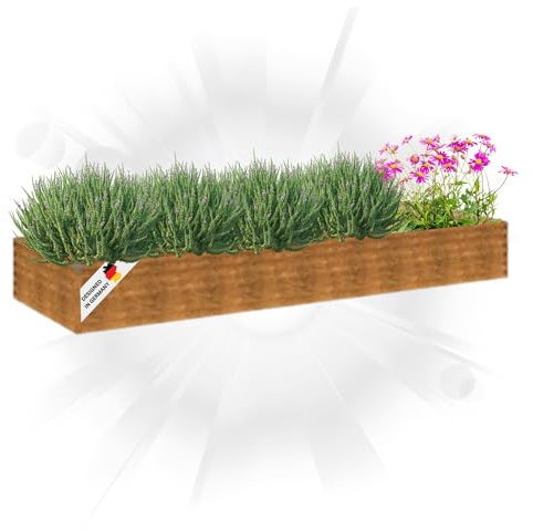 DELUKE Hochbeet aus Cortenstahl Aksel | unten offen | Pflanzenbeet Metall Gartenbeet Blumenbeet Beet hoch Frühbeet für Garten Gemüsebeet, 291x100x36cm
