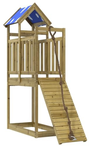 vidaXL Play Tower, Climbing Frame with Climbing Wall Rope, Children's Climbing Tower Play Accessories for Garden, Wooden Playground Playhouse, Pine Wood Impregnated