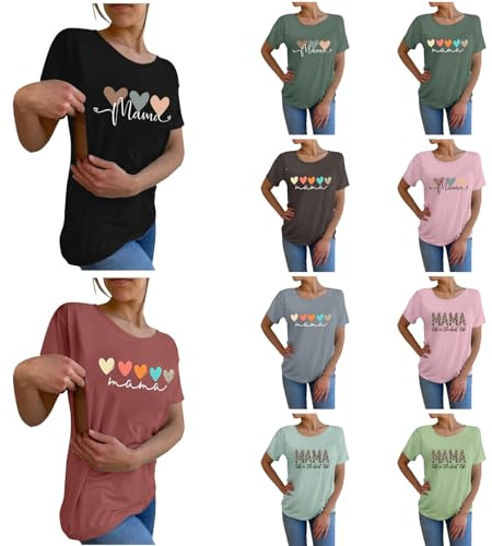 Dasongff Maternidad Camiseta de lactancia con cremallera lateral – Camiseta de maternidad de lactancia, Top de lactancia para mujer embarazada – Camiseta de embarazo de manga corta, A1 Sandía Roja, M