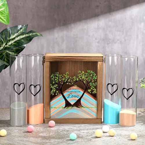 Anglechic Kit per cerimonia di nozze con scatola di legno, 4 vasi da cerimonia, 4 funzioni di sabbia per matrimoni, feste nuziali (colore classico, albero)