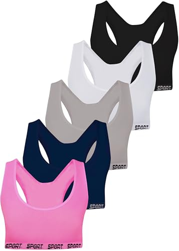 LOREZA ® 5 Reggiseno per Bambina da Allenamento Sportivi in Microfibra Reggiseni - Modello 3-14-16 Anni