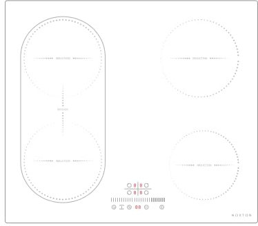 NOXTON White Induction Hob 13AMP Plug, 2800W 4 Zone Flex Induction Hobs 60cm Touch Control, with Safety Lock,White Ceramic Glass
