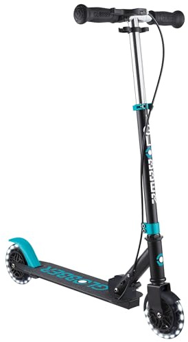 Globber - FLOW ELEMENT JUNIOR LIGHTS - monopattino pieghevole a 2 ruote con freno posteriore, manubrio regolabile e luci LED, per bambini dai 4 anni - azzurro turchese