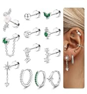 JeweBella 12Pcs Piercing Oreille Boucles d'Oreilles Femme Acier Inoxydable Piercing Tragus Helix Ensemble de Boucles d'Oreilles Femme Argent Or Petites Helix Piercings Conch Rook Anneaux Tragus