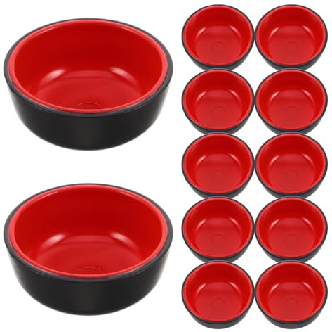 ABOOFAN 12pièces Lot de Petits Bols Plastique Bols à Dessert Noirs Et Rouges Contenants pour Maison De Poupée Et Aliments