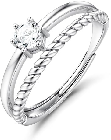 Adramata Anillo Mujer Plata de Ley 925 Anillos de Compromiso Ajustables Eterno Anillo de Promesa Anillos de Boda Aniversario Plata/Oro
