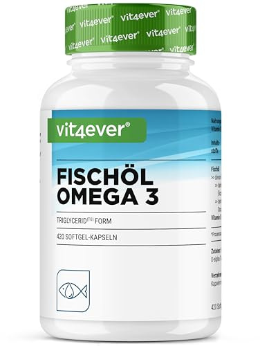 vit4ever Omega 3 de alta dosis - 420 cápsulas con 4000 mg de aceite de pescado por ración diaria con EPA y DHA en forma de triglicéridos - Purificado y de pesca sostenible