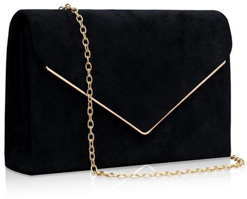 Larcenciel Sac à Main Femme Daim avec Chaîne Amovible, Pochette et Clutch en Format Enveloppe