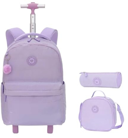 YILWPV Wheeled Rolling Backpack for Girls School Students Books Laptop On Wheels Trolley Bag Short Trip for Teen(Purple)