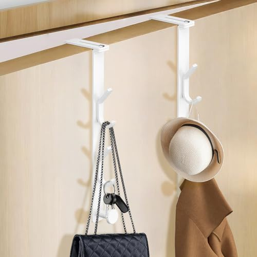 RoyalChic Dörrkrokar, 2 stycken x 3 krokar dörrgarderob för upphängning, justerbara klädkrokar dörrinsida för universella dörrar för kläder, handdukar, badrockar för upphängning upp till 10 kg (vit)
