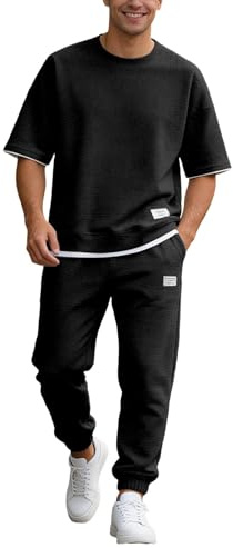 Generico Completo Estivo Uomo 2 Pezzi Tuta Estiva Casual per Spiaggia Completi Tute da Ginnastica T Shirt Manica Corta + Pantaloni Set Leggera Completi Sportivi Magliette Uomo Corta Scollo Tondo 2026
