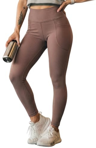 JUNEBERRY® Damleggings, strukturerad spandex, skinny-leggings, stretch, lätta, bekväma, storlek XS-XL, Mocka, M