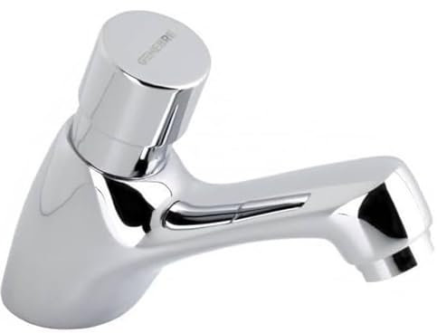 Genebre - Lavabo Moderno de Acero Inoxidable, Temporizado 1/2, Emergente, Cepillado, Independiente, 5 Agujeros