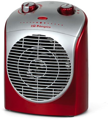 Orbegozo FH 5026 Calefactor, 2 niveles de potencia, Función ventilador, Calor instantáneo, Termostato regulable, 2200 W, Rojo Y Plata