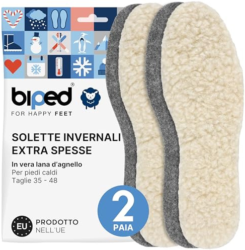 biped 2 par ullinnersulor av lammull och filt - Extra tjocka, värmande vinterinnersulor för herr- och damskor z1004(47)