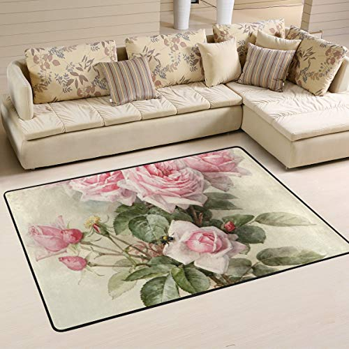 JSTEL Waschbarer weicher Vintage-Teppich mit Rosen-Motiv, 90 x 60 cm