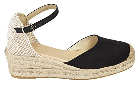 No es lo mismo – espadrille – sandaler av jute med kilklack för kvinnor | platåskor, espadrille med spänne och stängd skospets | Tryckfärg: Iridium silver | Storlek från 35 till 41, svart, 41 EU