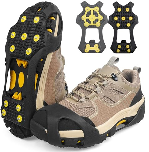 Ice Grips Cleats 11 Studs Snow Traction Cleats Crampons for Shoe and Boots Non-Slip Overshoe for Walking on Snow and Ice Rubber Walking Cleats Anti Slip Crampons (XL)