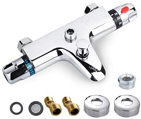 Vinteky Mitigeur douche thermostatique murale Mitigeur de Baignoire thermostatique Robinet thermostatique Robinet thermostat deux sorties Chromé Robinet Mélangeur thermostatique pour Salle de Bain