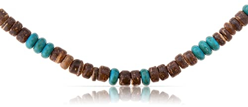 Made by Nami Surfer Halskette mit Kokosnuss Perlen - Herren Surfer-Kette Holz-Perlen - Handmade Strand-Schmuck - Wasserfest (Braun/Türkis)