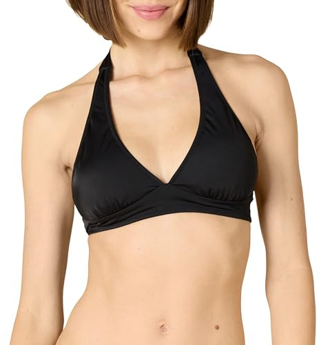 Amazon Essentials Top de Bikini con Tirantes, Escote Halter y Soporte Ligero (Disponible en Tallas Grandes) Mujer, Negro Efecto Lavado, 40