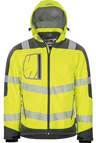 Vizwell Winter Softshelljacke Warnschutz Jacke Winterjacke leuchtgelb-grau (L)