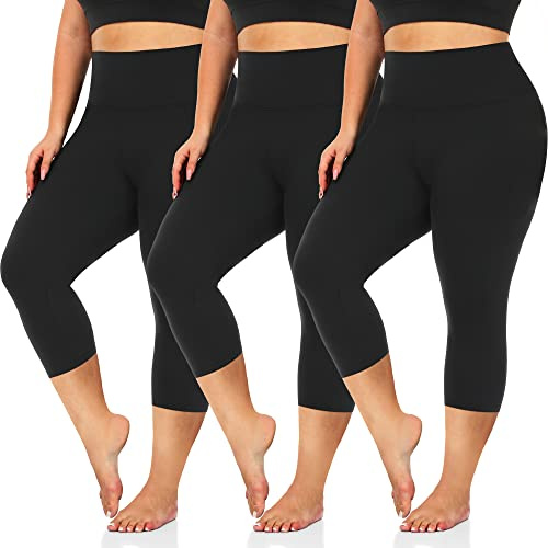 we fleece 3 Pack Plus Size Capri Leggings for Women -Stretchy X-Large-4X Tummy Control High Waist Spandex Workout Yoga Pants