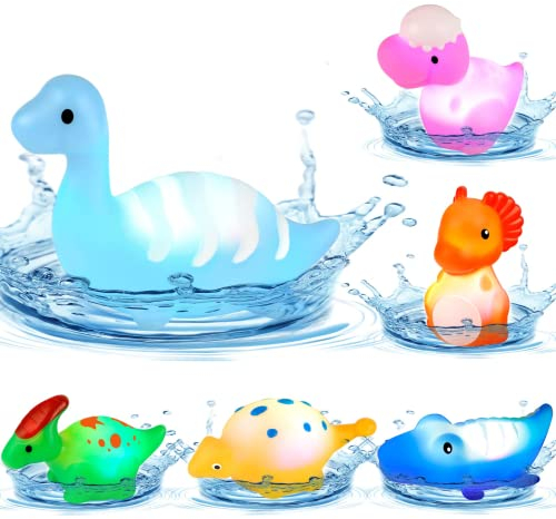 Baby Bath Toys Gifts Dinosaur - 6PCS Light-Up Floating Toddler Dinosaur Bath Toys Set for Water Bathtub Pool Sensory Shower Toys Preschool Little Boys Girls Birthday Easter