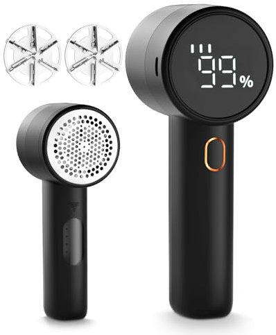 Fabric Shaver, Electric Lint Remover, Rechargeable Lint Shaver, Sweater Defuzzer to Remove Pilling, Battery Operated, 6-blade, 3-speed with LED Display for Clothes, Upholstery, Furniture