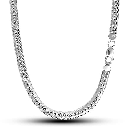 Dankadi Collana a spina di pesce serpente grande 6 mm in 925 argento, catena piatta Choker maglia serpentina 18 a 26 regalo di gioielli festa compleanno 45-65cm per uomo donna, 22, Argento sterling
