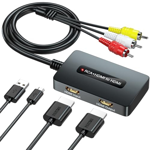 SHUITING RCA und HDMI zu HDMI Konverter, AV Composite oder HDMI auf HDMI Adapter 2 in 1 Out, 1 Port RCA und 1 Port HDMI Eingang wählen Sie einen Konvertierungsausgang