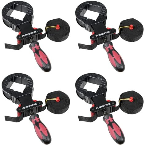POWERTEC 4PK Strap Clamps for Woodworking – Quick Release Band Clamps with Ergonomic Handle, Adjustable Picture Frame Clamp, 13 ft Strap Belt Clamps for Cabinets and Drawers (71101-P4)