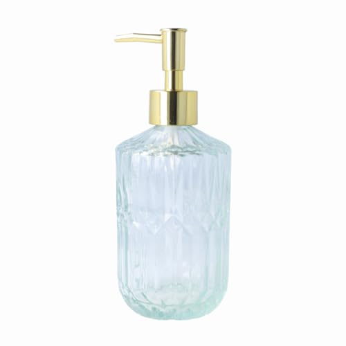 PARSA Beauty dispenser sapone in vetro con dettagli dorati – Dispenser elegante accessorio da bagno – Dispenser sapone liquido ricaricabile per sapone liquido e detersivo