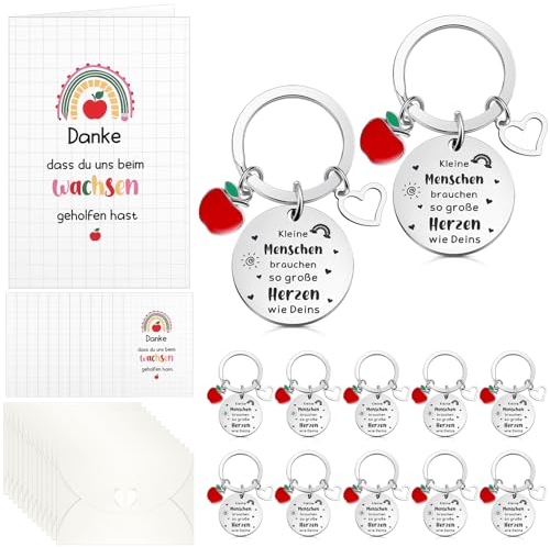 Otuuz 12 Sets Lehrer Schlüsselanhänger Dankeschön Geschenk für Erzieherin Schlüsselanhänger mit Anhänger Dankeskarte mit Umschlag Abschiedsgeschenk Abitur Geschenke für Lehrerin Erzieher