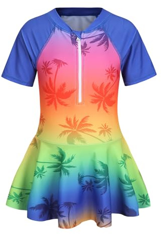 Maillot de bain une pièce pour filles enfants avec jupe, maillot de bain pour filles avec fermeture éclair, 11-12 ans