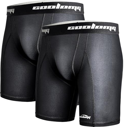 COOLOMG Mens Compression Shorts with Cup Pocket Athletic Protective Underwear for Baseball Football MMA Lacrosse Black M