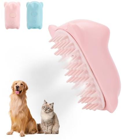 Chinoket Cepillo de Vapor 3 en 1 para Perros y Gatos, Peine de Aseo y Depilación, 2 Sprays (Rosa)
