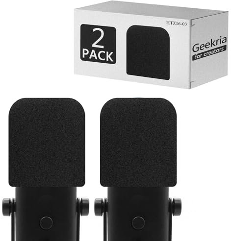 Geekria for Creators - Parabrezza in schiuma compatibile con microfono FIFINE AmpliGame AM8, copertura anti-pop in schiuma, copertura antivento per microfono, filtro in spugna (nero, confezione da 2)