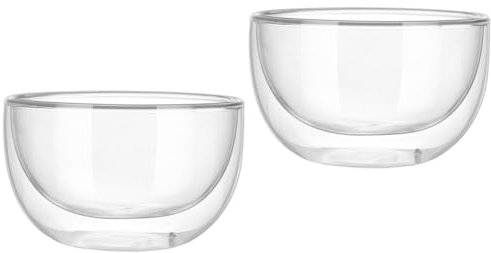 Parliky 2 Stk Doppelte Glasschale Klar Kleine Schüssel Dessertschalen Hot-pot-reisschüssel Futternapf Doppelwandige, Isolierte Kaffeebecher Nudelschüssel Glas Mit Hohem Borosilikatgehalt