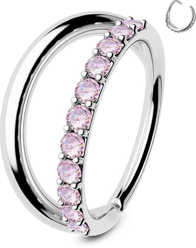 OUFER 20G Pink CZ Seamless Open Double Line Nose Ring Helix Piercing 8 mm Cartilage Earring Body Piercing Jewellery Rook Hoop