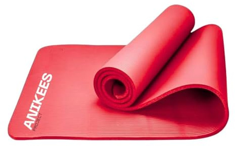 ANIKEES Extra Thick Yoga Mat, 183 x 60 cm, Multi-Purpose, NBR Foam Exercise mat, For Yoga, Pilates stre,tching, resistance work outs (Red)