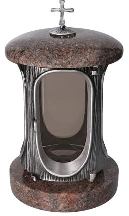 Lanterne funéraire élégante de l'Himalaya - Hauteur : 23 cm - Diamètre : 15 cm - Argenté - Avec croix