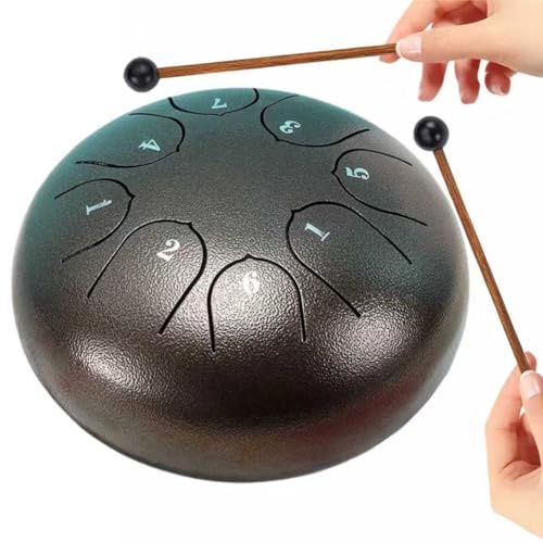 Tungtrumma 15 cm (6 tum) 8 ton | Ståltongue trumma | Handpanna för meditation och avkoppling, yoga, familjeaktiviteter | Garden regntrumma instrument (brun)