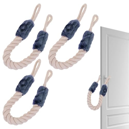 Jortmrd 3 Stück Türkordel Klemmschutz 60cm Türstopper Seil aus Baumwolle für Kinder und Haustiere, Fingerschutz für Türen (Blau)