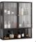 Wandschrank aus schwarzem Glas, Doppeltür, für Wohnzimmer, Schlafzimmer, Badezimmer und Küche, dekorative Aufbewahrungslösung, 70 x 60 x 15 cm