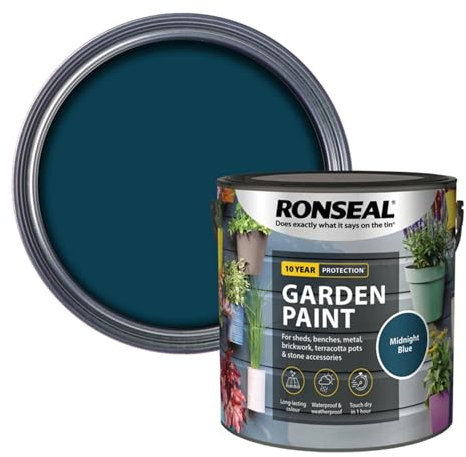AOC24 Garden Fence Paint 2.5l – Multi-Surface Exterior Paint for Wood, Brick, Metal, Stone & Terracotta – Waterproof, Resists Fading, Matt Finish for Sheds, Fences, Garden Furniture Midnight Blue