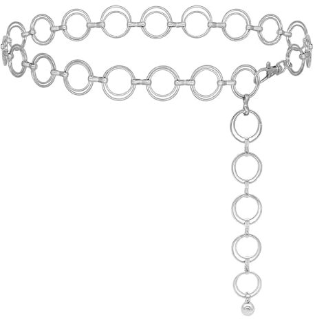 Spetsbst Taillenkette Verstellbarer, Kettengürtel Damen Gürtel Mode Taillengürtel, Metall Taillenkettengürtel Bundkette für Kleider Jeans (Ring-Silver)