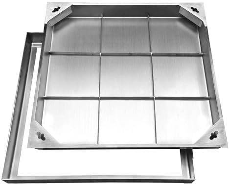 NATOTELA Manhole Cover Clear Opening 500x500mm Stainless Steel Recessed Manhole Cover and Frame Square Heavy Duty Embedded Invisible Decorated Inspection Chamber Lid for Patios Garden Courtyard