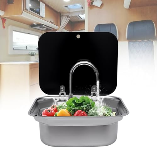 DSYOGX RV tvättställ, inbyggt husbil tvättställ, camping diskbänk byggsats, tvättställ set med kran för husbilar, barer, hotell, kaféer osv, 41,5 x 37 x 16 cm